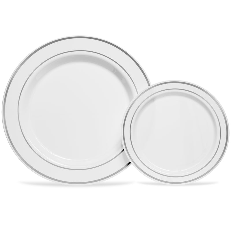 25x9’’ & 25x6” White Silver Rimmed Plate Set  - RSPS5