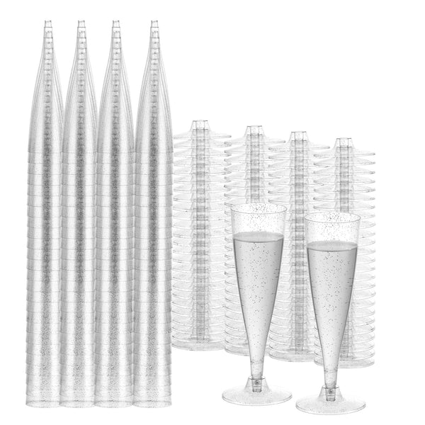 Champagne Flutes cups Silver Glitter 4.5 oz (100 count)