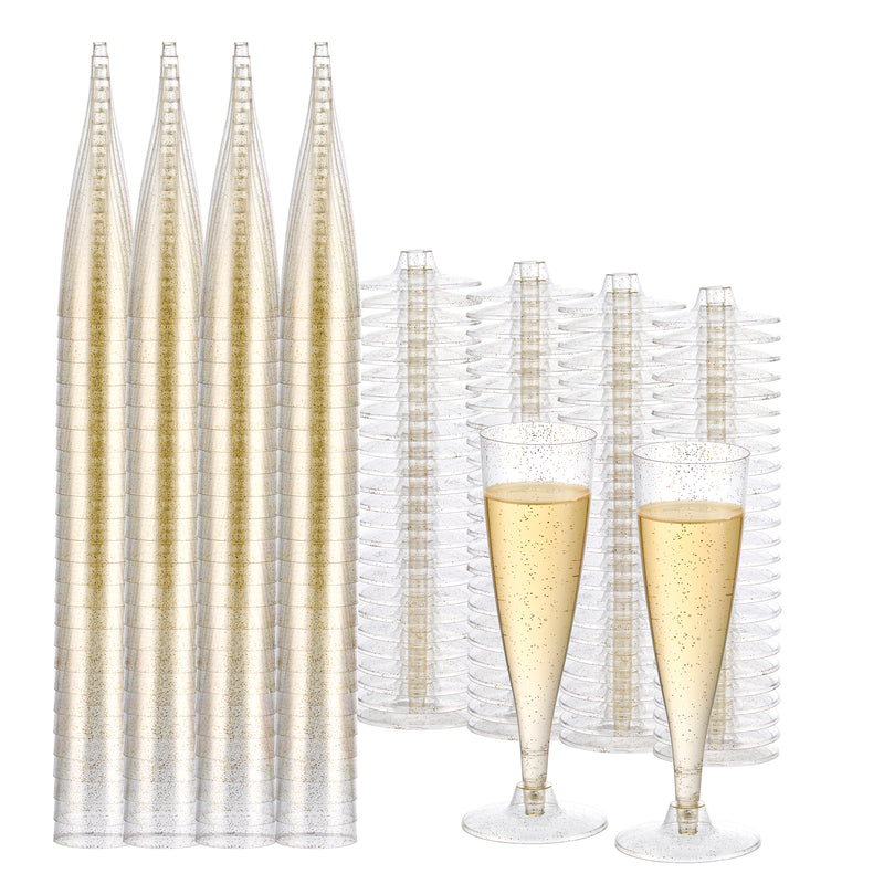 Champagne Flutes cups Gold Glitter 4.5 oz (100 count)