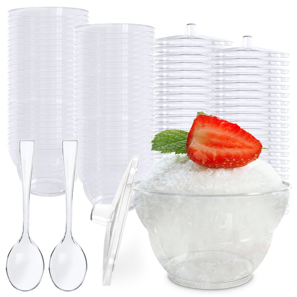 Round Dessert Cup - Lids and Spoons Included - 4.8 oz (50 Count)