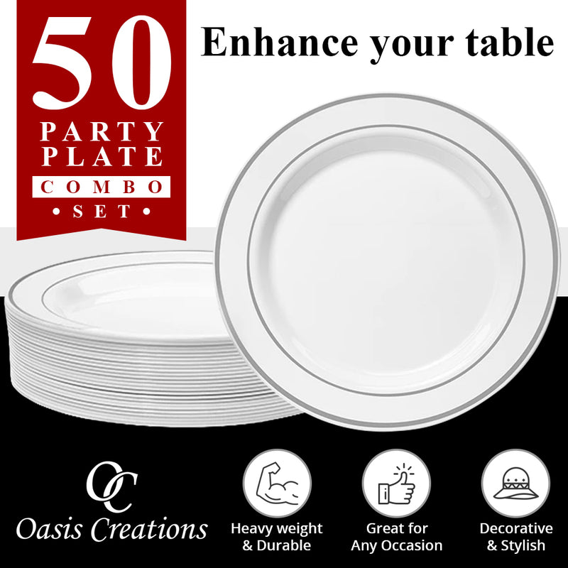 25x9’’ & 25x6” White Silver Rimmed Plate Set  - RSPS5